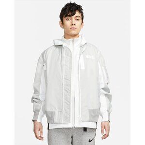 NIKE x SACAI Mens Unisex Gray White Layered Hooded Sports Jacket CZ4697-097 * S